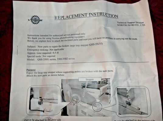 Noritsu QSS 3501 Minilab Yedek Parça Çıkış Tepsisi Retro Kit R504684-01 Tedarikçi